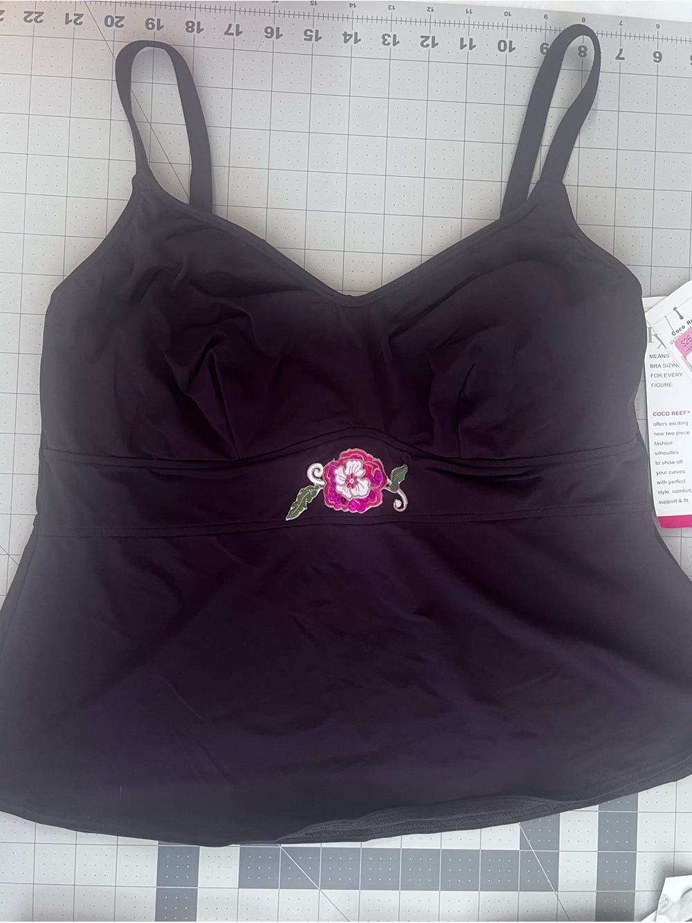 Coco Reef Chocolate Brown Floral Swimsuit Tankini, 36DD, NWT